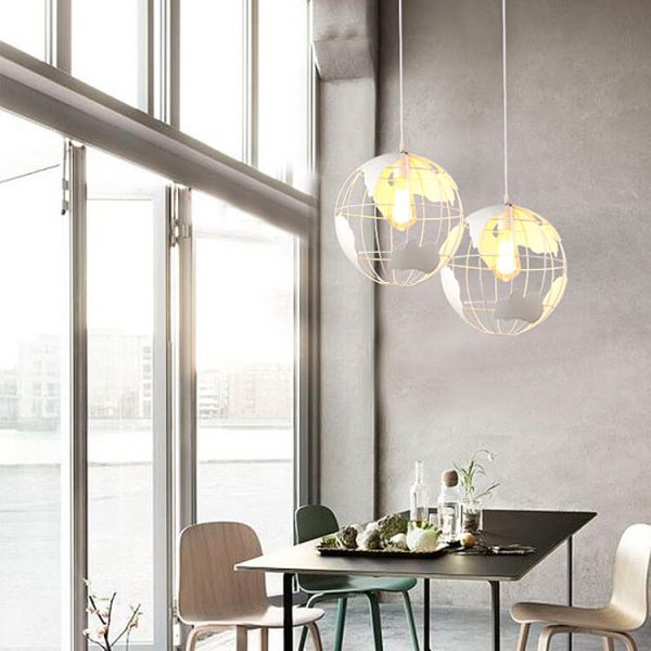 Earth Shaped Metal Lampshade 1-Light Globe Pendant Light - Image 9