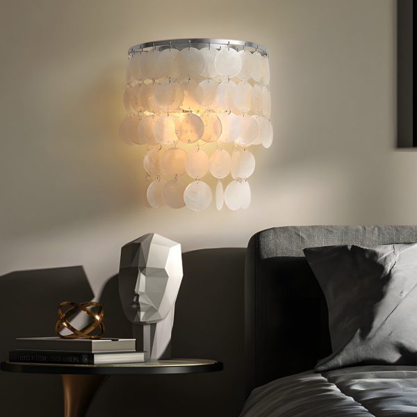 Gold/Chrome Coastal Capiz Shell Wall Sconce LED Metallic Bedside Wall Lighting - Image 4