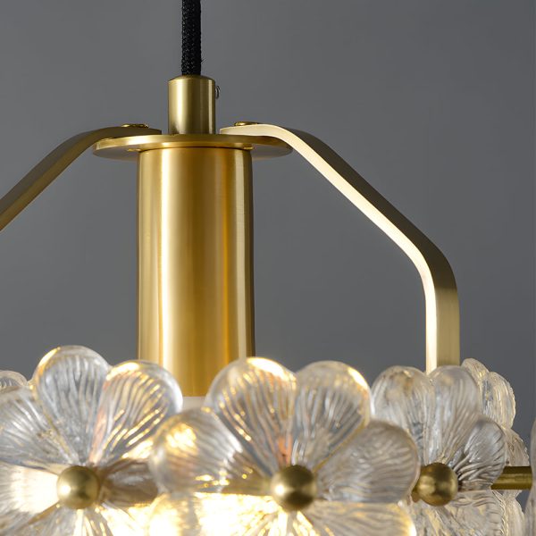 Small Glass Flowers 3 Step Dimming Copper French Style Pendant Lights - Image 4