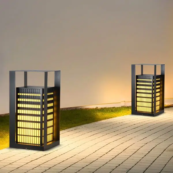 Black Industrial LED Outdoor Pathway Lantern - Building-Inspired Cuboid Design - Image 4