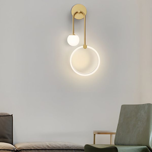 Modern 2-Light LED Wall Sconces with Acrylic Ring and Frosted Globe - Image 4