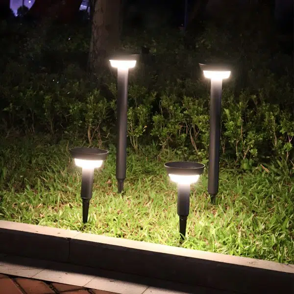 Modern Black Round LED Solar Outdoor Path Light with Stake - Garden Bollard Light - Image 5
