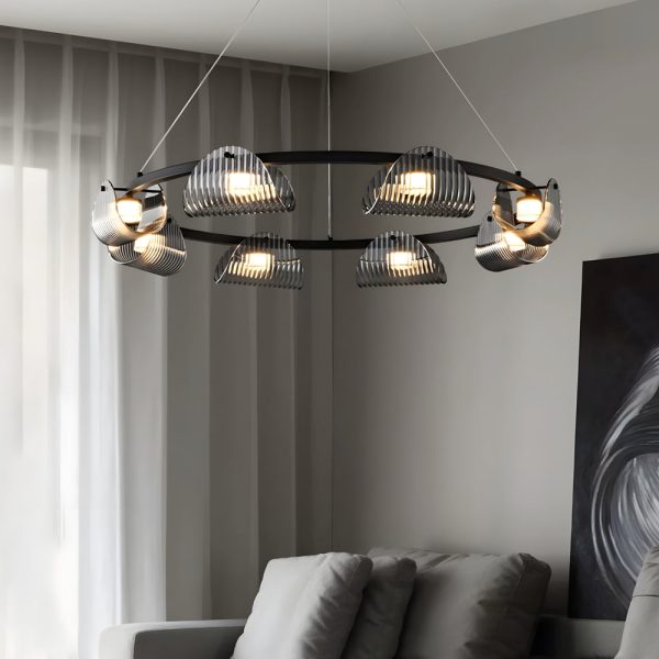 Round 6/8/10 Lights Curved Striped Glass LED Dimmable Nordic Chandelier - Image 3