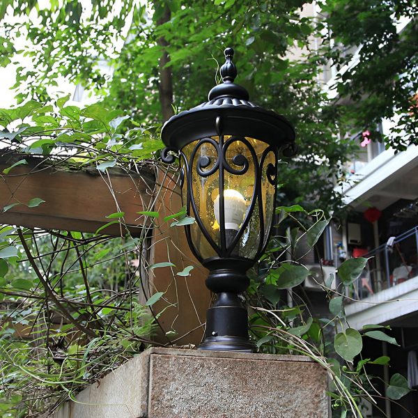 Round Bubble Glass Waterproof Black European Style Outdoor Pillar Lamp - Image 4