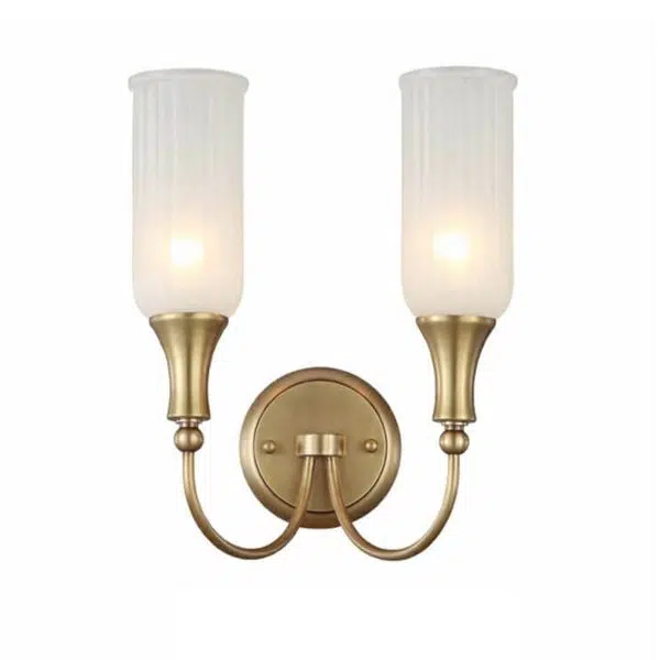 Vintage Rustic Brass Glass 1/2 Light Wall Sconce Lamp - Image 7