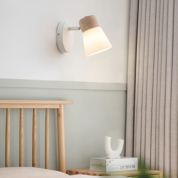Wood Glass Cone Rotatable Light Wall Sconce, White - Image 2