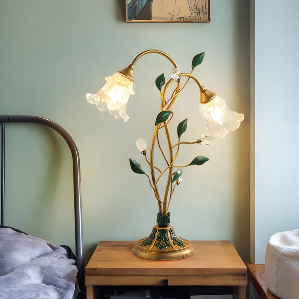 Dimmable Glass Floral Desk Lamp with Dual Lights and Leaf Accents for Ambiance - Image 4