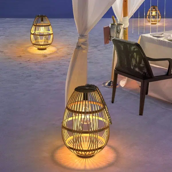 Portable Rattan Wood LED Waterproof Modern Solar Garden Lights Lawn Lamp - Image 3