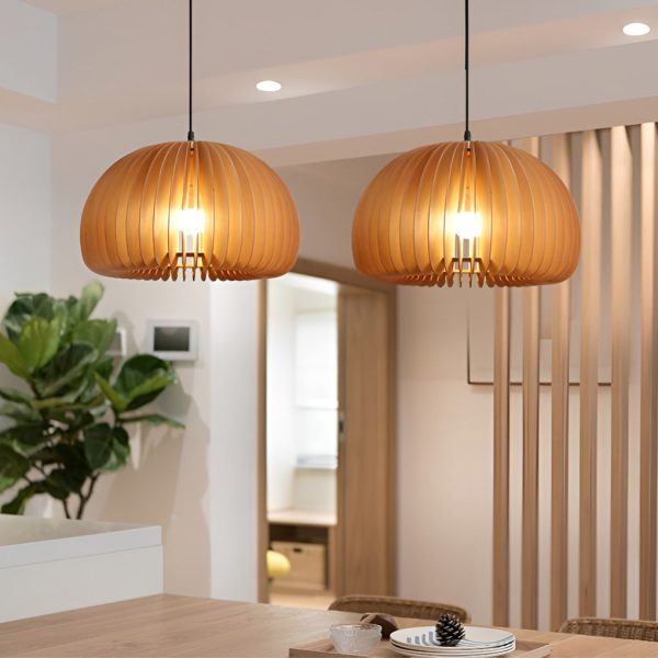 Creative Wood Pumpkin-Shaped Retro Nordic Chandelier Pendant Light - Image 6