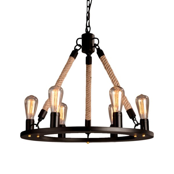 Rustic Industrial Hemp Rope Chandelier with Iron Frame - Image 13