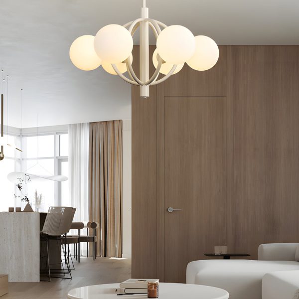 19.68-In. Midcentury 6-Light Beige Glass Sphere Chandelier - Image 4