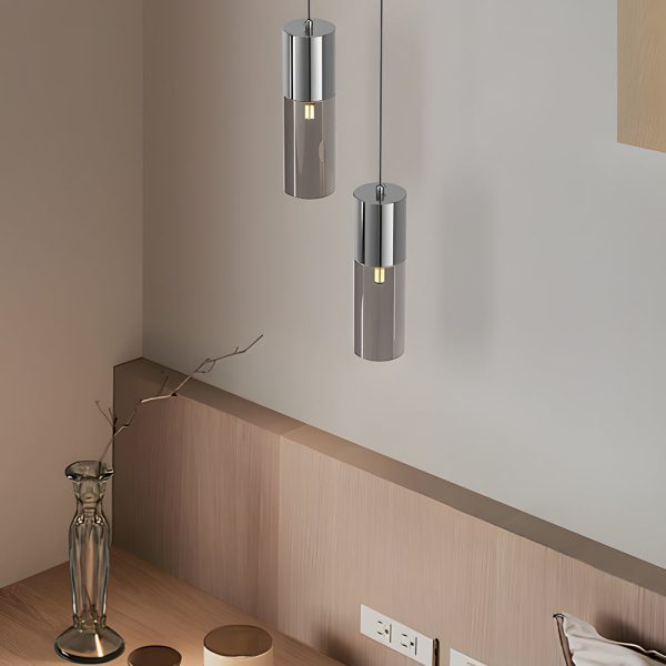 Small Cylinder Mirror Metal Smoke Gray Glass 3 Step Dimming Pendant Lights - Image 4