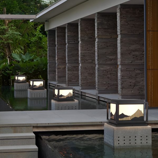 Square Waterproof Mountain Scenery Traditional Solar Post Caps Lights - Image 5