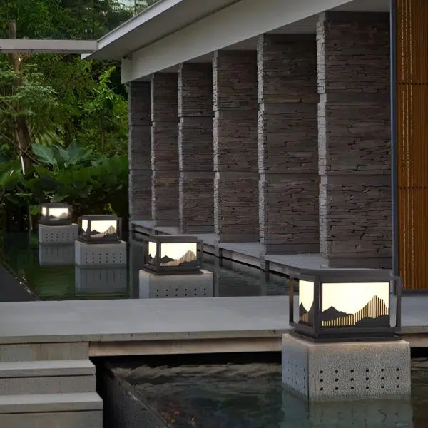 Square Waterproof Mountain Scenery Traditional Solar Post Caps Lights - Image 5