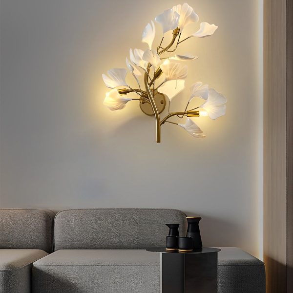 Ginkgo Biloba Leaves Branches 3 Step Dimming Gold Nordic Wall Lights Fixture - Image 4
