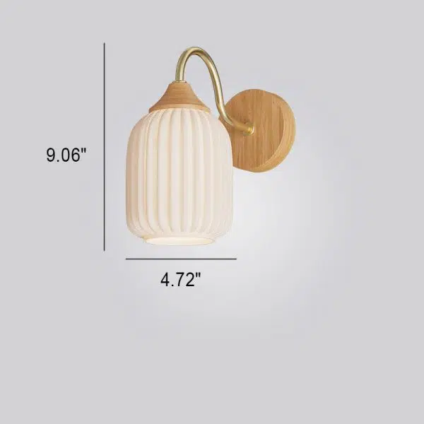 Nordic Striped Glass Round Log Wood 1-Light Wall Sconce Lamp - Image 14