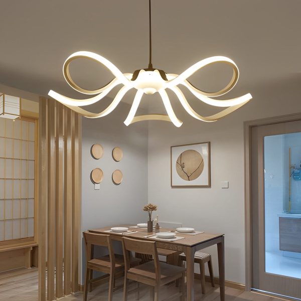 Curves Flower Petals Stepless Dimming White Nordic LED Chandelier - Image 10