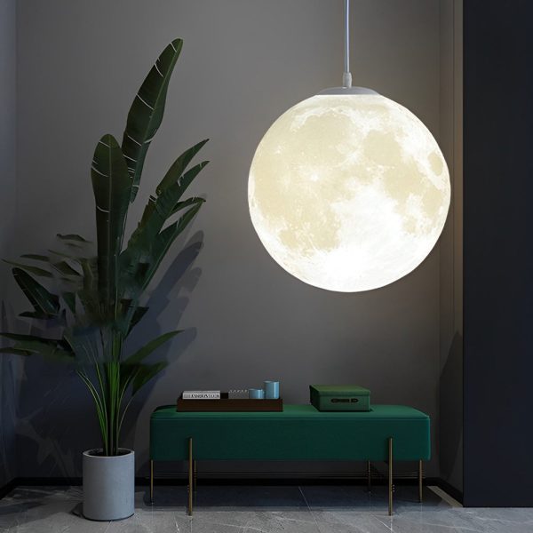 Round Moon Lunar 3D Creativity White Pendant Lamp Hanging Ceiling Lamp - Image 5