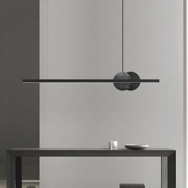 Black Linear Round Marble LED Pendant Light - Image 3
