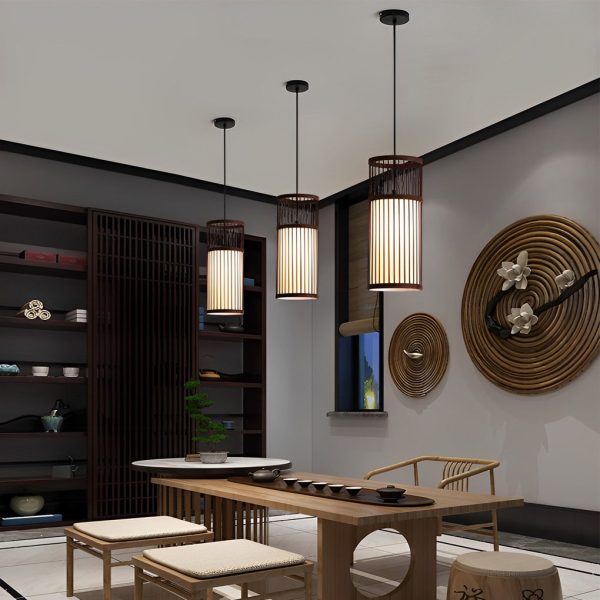 Creative Minimalist Bamboo Hand Woven LED Retro Modern Pendant Lights - Image 2