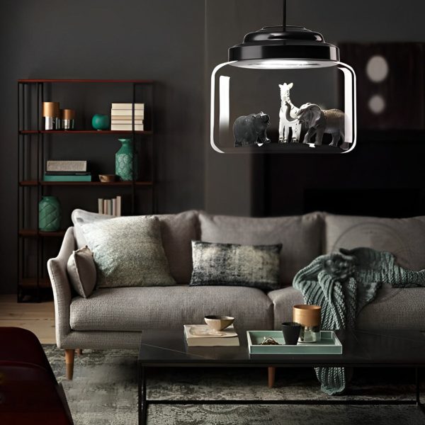 Personality Animal Model Decor Glass Jar LED Black Modern Pendant Light - Image 4
