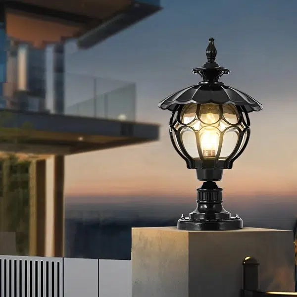 Flower Ball Cognac Glass Waterproof European Style Outdoor Pillar Lamp - Image 4