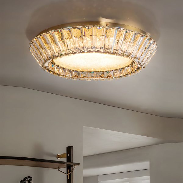 Quicksand Drum Crystal Chandelier Flush Mount Titanium Gold Ceiling Light - Image 4