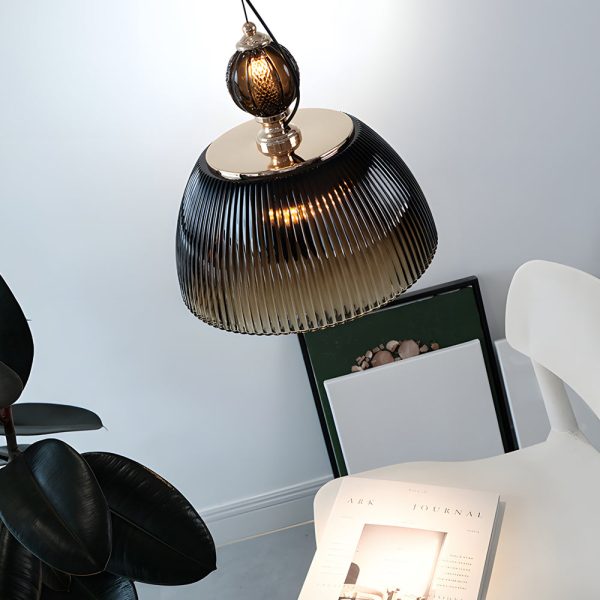 Retro Gradient Dark Green Striped Glass Art Nordic Pendant Lights Fixture - Image 5