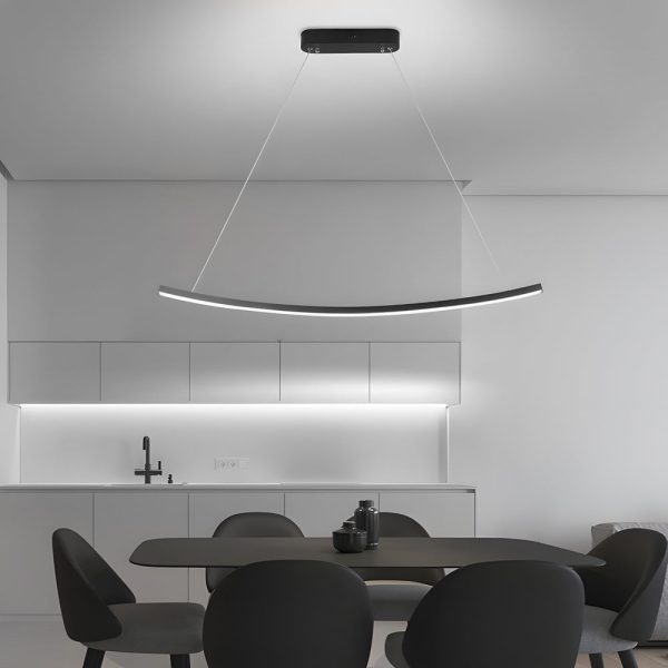 Modern LED Linear Arcing Pendant Lighting: Matte Black Fixture for Dining Room & Kitchen Island - Image 2