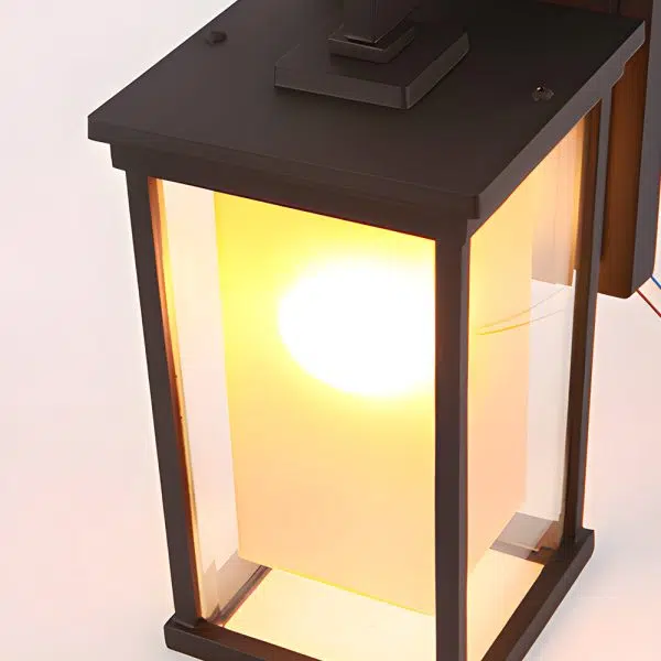 Black Square Outdoor Wall Lantern with Double Glass Shade - Image 4