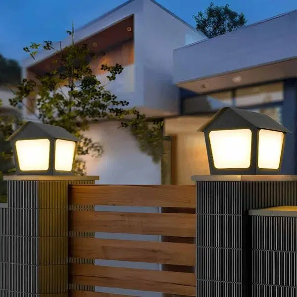 Cottage Shaped LED Waterproof Black Modern Solar Fence Post Lights Pillar Light - Image 3