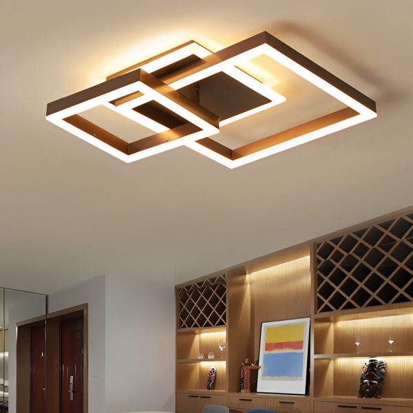 Square Overlapping LED Aluminum Brown Modern Ceiling Light Fixture - Image 3