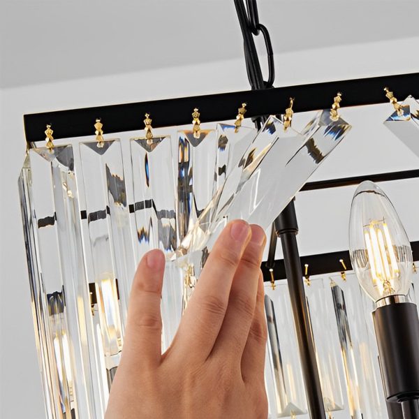 4 Lights Crystal Strips LED Three Step Dimming Black Modern Chandelier - Image 3