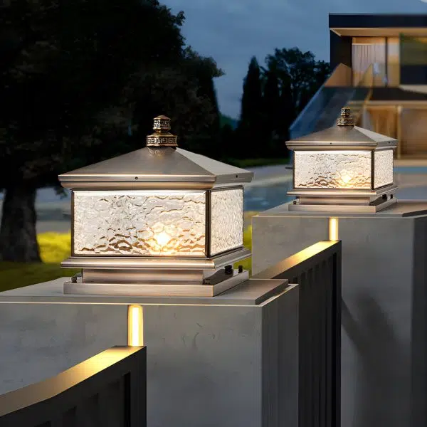 Retro Square Antique Brass Pier Mount Post Light - Image 3