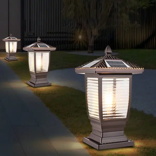 Retro Waterproof Glass Aluminum Brown Modern Solar Fence Post Lights - Image 3