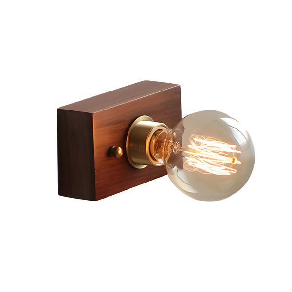 Round/Square Vintage Walnut Wood Wall Lamp 1-light with Pull Chain Switch - Image 15