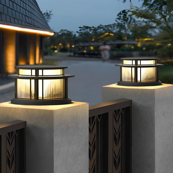 Round Waterproof Led Black Modern Solar Fence Post Lights Pillar Light - Image 2