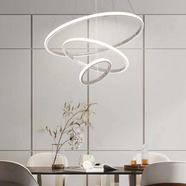 Contemporary Hanging 3/4-Light Tiered Ring Chandelier - Chrome - Image 6