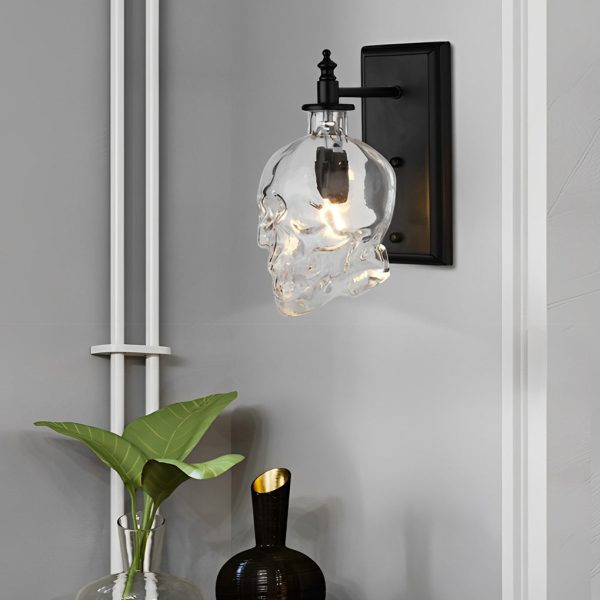 Retro Glass Skull Head LED Black Industrial Style Decorative Wall Lamp - Image 4