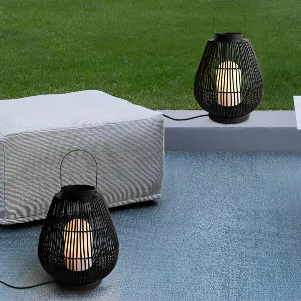 Portable Black Modern Iron Woven E27 Pillar Accent Outdoor Lantern - Image 3