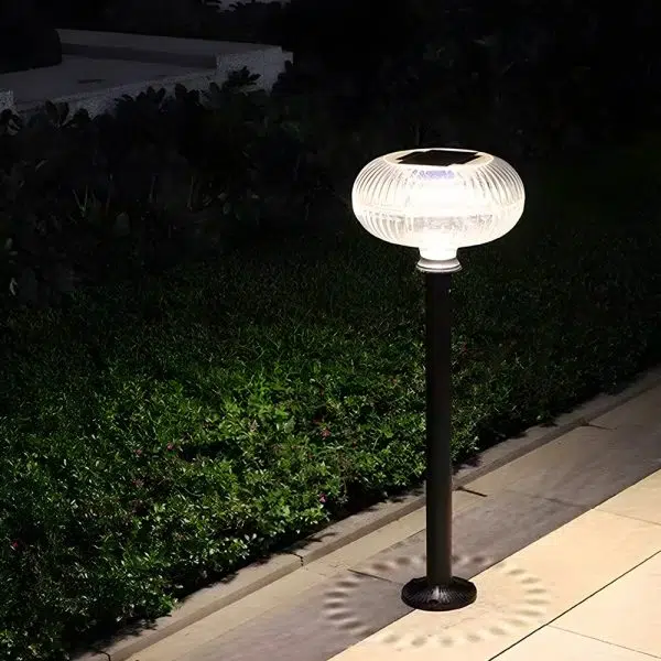 Modern Solar Lawn Light Metal Cylinder Oval  Shade LED Outdoor Bollard Light - Image 3
