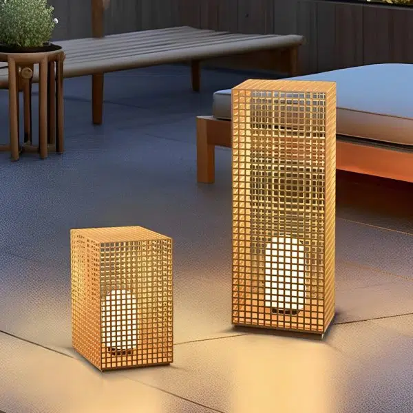 Square Creative Hollow LED Waterproof Gold Modern Solar Pathway Lights - Image 2