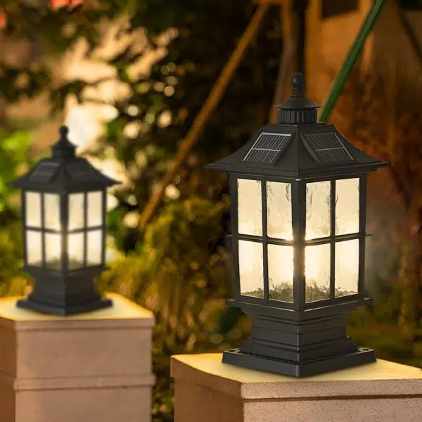 Waterproof Dimming LED Black Modern Solar Post Caps Light with Remote Control - Image 2