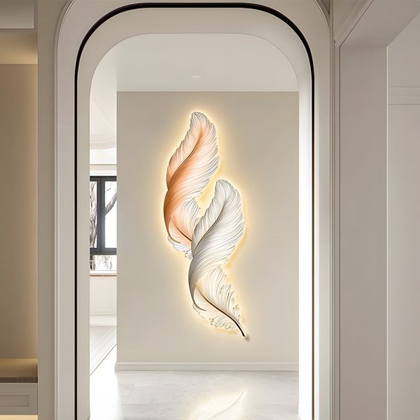 Feathers Creative Luxury Decorative Painting USB Remote LED Wall Lights - Image 3