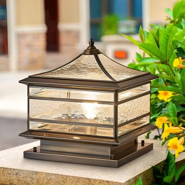 Waterproof Glass Copper Vintage Outdoor Fence Post Lights Pillar Light - Image 3