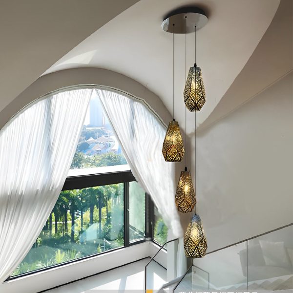 Hollow Stainless Steel Gourd Electroplated Postmodern Chandelier - Image 3