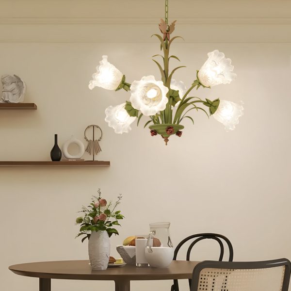 Modern Pastoral Green Flower Hanging Chandelier - 3/6/8-Light - Image 2