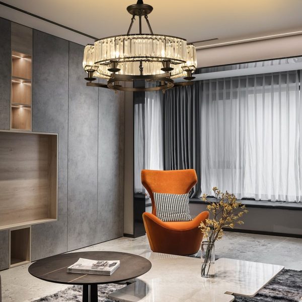 Round Metal Three Step Dimming Modern Rustic Crystal Chandelier Light - Image 3