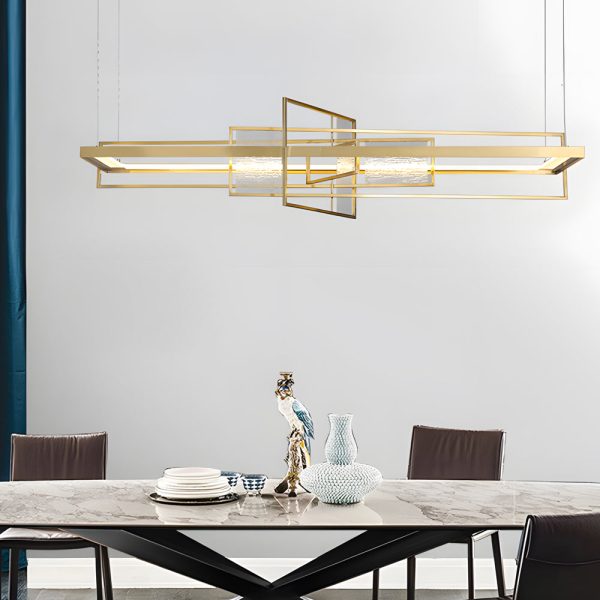 Rectangular Iron Frame Glass Decor LED Chandeliers Hanging Lights - Image 4