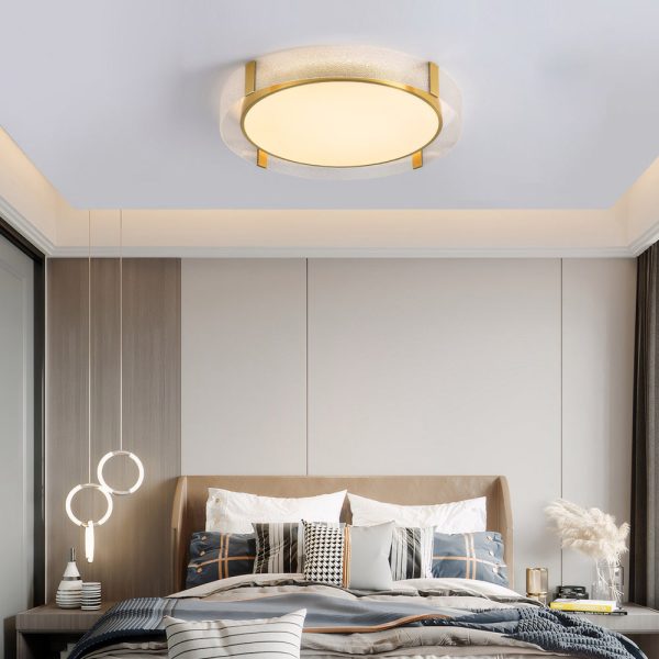 Round Copper Water Ripple Glass Flush Mount Drum Ceiling Light - Image 3